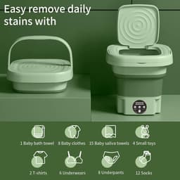 Opvouwbare Mini Wasmachine Compact Energiezuinig 8L Capaciteit met 3 Tijdsinstellingen Draagbare Wasmachine voor Studenten Camping Appartementen Babykleding Handdoeken Ondergoed groente — thumbnail 4