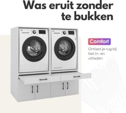 Wasmachinekast Dubbel 134x145x67cm | Ruimtebesparend & Super Stevig | Met Uitschuiflade | Voor Wasmachine en Droger | Wit — thumbnail 2