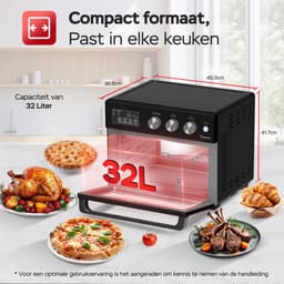 TurboTronic AF32DRD Airfryer XXL en Mini Oven – 32 Liter – Vrijstaande Oven – 12 Kookprogramma’s – 25° tot 230°C – Zwart — thumbnail 3