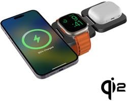 Cubenest EQ310 3-in-1 magnetische draadloze oplader compatibel met MagSafe-technologie - voor Apple Watch, iPhone 12-17 (Alle modellen), AirPods, Qi2-apparaten - Grijs