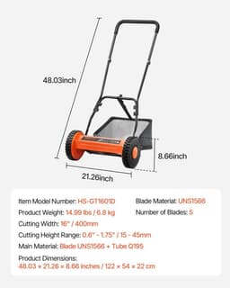 Kooimaaier - Handmatige Cilindergrasmaaier - 40 cm Maaibreedte - Verstelbare Maaihoogte 15-45 mm - 5 Messen - Met Grasopvangzak — thumbnail 4