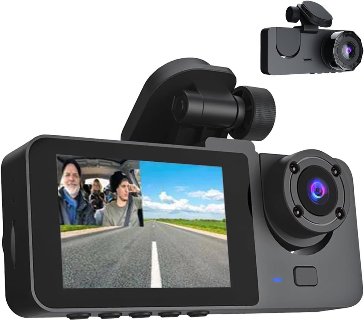3-kanaals dashcam voor en achter - 1080P dashcam voor en binnen met nachtzicht, bewegingsdetectie, parkeermonitor, sensorbescherming en lusopname — afbeelding 1