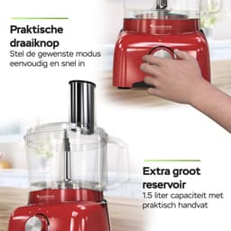 TurboTronic TT-FP800 Food Processor - 800W - 1.2 L - Rood — thumbnail 3