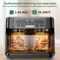 VH Supplies® Dubbele airfryer - Airfryer XXL - Hetelucht friteuse - 2 x 4,5L - 2600W — thumbnail 2