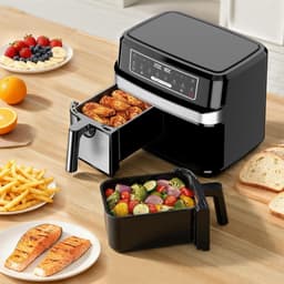 VH Supplies® Dubbele airfryer - Airfryer XXL - Hetelucht friteuse - 2 x 4,5L - 2600W — thumbnail 4