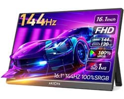 Portable Monitor – 16,1 inch – 144Hz – Full HD IPS 1080P – USB-C & HDMI – 100% sRGB – 300 cd/m² – Extern Scherm – 780g