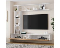 OKWISH TV meubel - TV Meubel 3-delig inclusief TV-stand en hangend kastje - Voor televisie en Bohème inrichting - 180x35x22,5 cm - Spaanplaat - Naturel