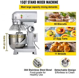 Deegkneedmachine - Standmixer Deegmixer - Inhoud 14,2 L RVS Kom - Vermogen 600 W - Snelheden 130/233/414 rpm - Inclusief Deeghaak, Garde en Roergarde — thumbnail 3