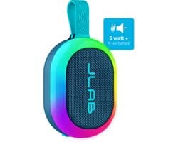 JLab Pop Mini Bluetooth Speaker Draadloos - Draagbare Muziekbox - 8 uur Batterijduur - 5 Watt - IPX6 Waterproof - Multipairing - Instelbare Party Lights - App Equalizer - Blauw