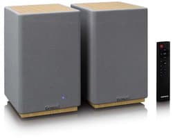 Lenco Hifi Speaker - Boekenplank speakers met Bluetooth - 80W - 2 stuks - Stereo set - SPB-241WDGY - Hout/Grijs