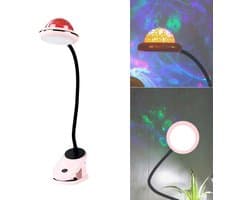 Kinderklemlamp, USB oplaadbare LED-klemleeslamp met sterprojectie, 4000k 360° aanraakverstelbare zwanenhalslamp voor op het nachtkastje, klemnachtlampje met ster (roze).