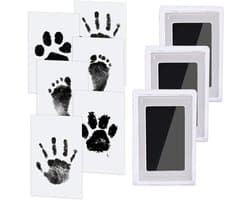 Stempelset met hand- en voetafdrukken (zonder inkt), perfect voor familiefoto's, dierbare herinneringen en geschikt voor baby's van 0-1 jaar of kleine huisdieren (inclusief 3 stempelkussens en 6 stempelkaarten).