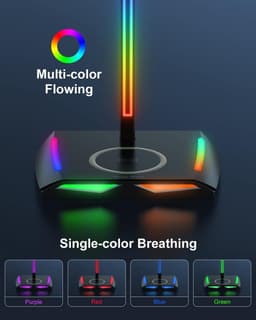 RGB Hoofdtelefoonstandaard met Draadloos Opladen en USB-C & USB Oplaadpoorten - Desk Gaming Hoofdtelefoonhouder met 7 Lichtsmodi — thumbnail 2