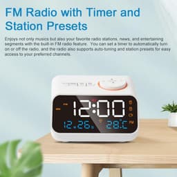 Multifunctionele wekker - met FM-radio - afleesbare LED-digitale klok - temperatuur- en vochtigheidsweergave - spraakbediening/altijd-aan-schakelaar - instelbare helderheid - snooze-functie - snooze-alarm - wit — thumbnail 2