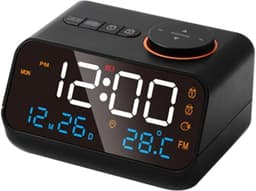 Multifunctionele wekker - met FM-radio - afleesbare LED-digitale klok - temperatuur- en vochtigheidsweergave - spraakbediening/altijd-aan-schakelaar - instelbare helderheid - snooze-functie - snooze-alarm - wit — thumbnail 1