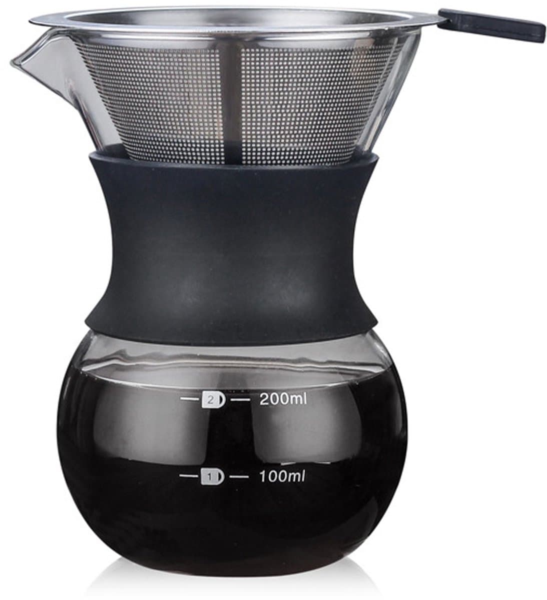 longziming -Handmatige Pour Over Koffiemaker 200 ml – Glazen Koffiekaraf met Fijn RVS Filter, Compacte Koffiebereider voor Thuis, Kantoor of Reizen — afbeelding 1