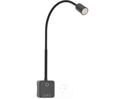 Dimbare LED Leeslamp met Stekker en USB Oplaadpoorten voor aan het Bed