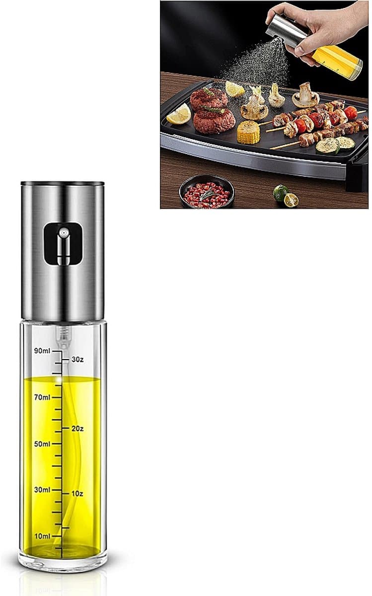 100 ml kookoliespray - gecontroleerde olieverneveling en gelijkmatig spuiten - oliespray voor airfryer - kruidenpotje voor salades en barbecue - 18 x 4 cm - voor bakken en barbecueën - zilverkleurig — afbeelding 1