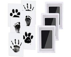 Baby hand- en voetafdrukset, 5 inktloze printpads voor baby's en huisdieren, 10 afdrukkaarten, baby voetafdrukset, veilig en niet-giftig voor voeten en handen, familieherinnering - Zwart