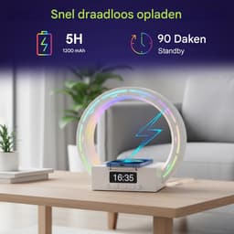 longziming -Bluetooth Speaker – Digitale Klok Slaapkamer – Bluetooth Speaker met Draadloos Opladen 15W – Bluetooth 5.3 – 3D Geluid – LED Sfeerverlichting met Digitale Klok en Telefoonhouder – Multifunctionele Bureau Speaker – wit — thumbnail 4