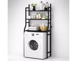 MeubelsvanJoep wasmachine ombouw rek zwart 159 x 67 x 25 cm - Wasmachine rek met opbergruimte zwart - Wasmachine rek bovenlader zwart - Wasmachine rek voorlader zwart - Toilet kast - Wc meubel - Wc kast