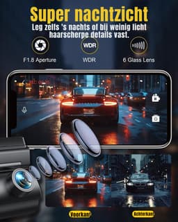 RVV® Dashcam Voor en Achter - Dashcam - Parkeermonitor - Nachtzicht - App-bediening- zwart- 3cm x 10cm x 4cm — thumbnail 4