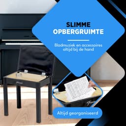 Finesse Pianokruk - met Opbergruimte - Zacht Kussen - Pianobank - Pianostoel - Zwart — thumbnail 3