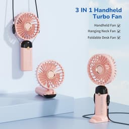 Handmatige Ventilator met LED Scherm en 4000mAh Batterij - 5-in-1 Reis, Bureau en Nekventilator (Roze) — thumbnail 4