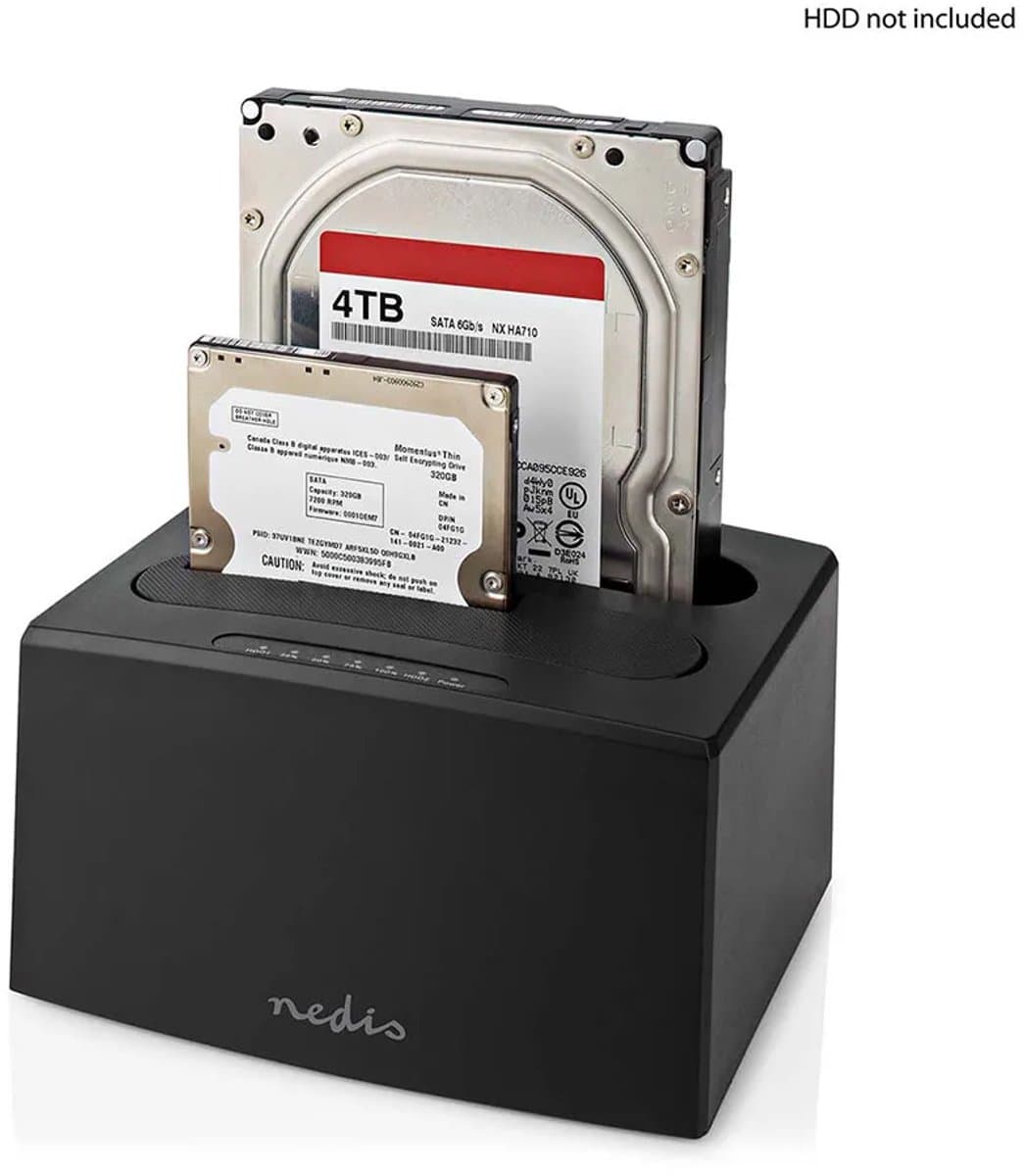Nedis Docking Station voor Harde Schijf - USB 3.2 Gen1 - USB Type-A - 2 Schijven - 2.5 / 3.5 " - Kaartlezer - Docking - Desktop — afbeelding 1
