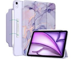 Transparante Slim Hoes voor iPad Air 11 Inch M2 (2024) en 10.9 Inch (4e/5e Gen) - Magnetische Stand & Matte Achterkant - Paars Marmer