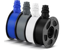 PLA 3D Printer Filament Set - Zwart, Wit, Grijs en Blauw - 4 kg