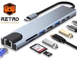 Retro Gaming Goods® - 8-in-1 USB C Adapter-100W PD Opladen-USB 3.0 Ethernet