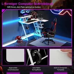 COSTWAY Bureau met stopcontacten en USB-poorten, kleine computertafel met monitorstandaard, hoofdtelefoonhaak, opbergvak en CPU-standaard, hoekbureau voor kleine ruimtes, 107 x 45 x 93 cm (wit) — thumbnail 5