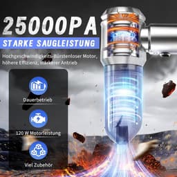 NETTLIFE Kruimeldief Handstofzuiger - 25000Pa Draadloos Oplaadbaar - 4-in-1 Auto Stofzuiger Met Air Duster Blazen - 3 Standen - Draagbaar voor Huishouden & Dierenharen - Zilver — thumbnail 3