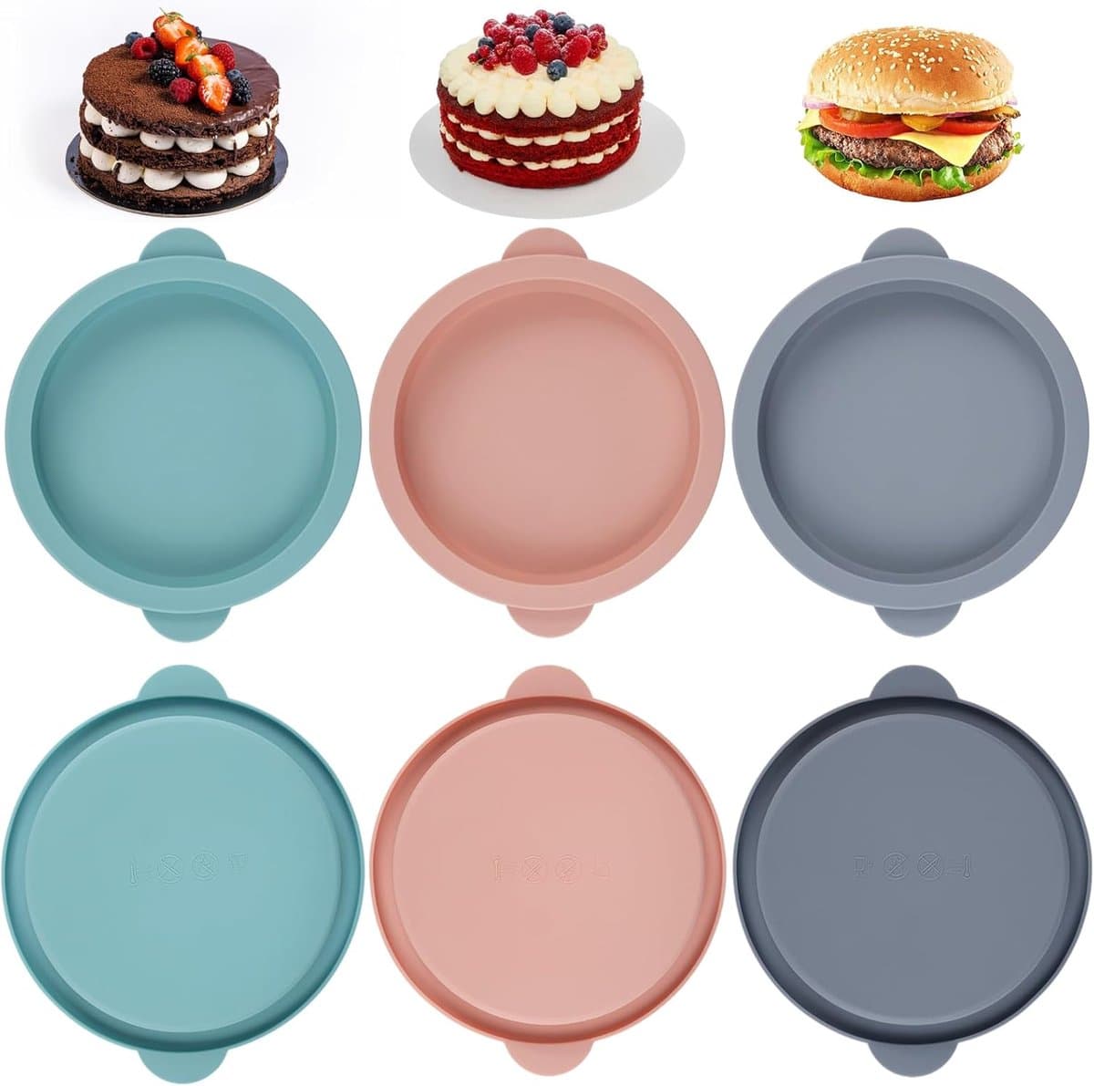 6 Stuks Luchtfriteuse Eivorm Siliconen Taartvormen, 10 cm Airfryer Gepocheerde Eierdopjes, Poeder/Grijs/Blauw Siliconen Muffinpannen voor Bakken voor Broodjes Ei, Cupcakes en Pannenkoeken — afbeelding 1