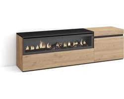 Modern TV-Meubel met Elektrische Sfeerhaard - Lowboard voor Televisies tot 65 Inch - Eiken en Zwart