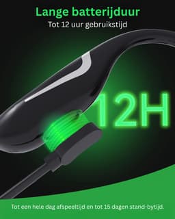 White-Label® Bone Conduction Headphone - Koptelefoon voor Activiteiten - Draadloos - Bleutooth - Zwart met groen — thumbnail 4
