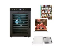 Wartmann Voedseldroger Set - 12 Laags Droogoven - Dehydrator - Dubbelwandig RVS - Vaatwasserbestendige Onderdelen - Ruime Capaciteit - Inclusief Handboek Voedseldrogen - Inclusief Biltong & Beef Jerky Receptenboekje - Nikkelvrij - Stil - WM 2512