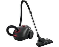 PowerClean Pro 800W Stofzuiger met Zak – 2.1L Capaciteit, Telescopische Metalen Buis, Stil 80dB, EPA E12 Filter, 7.5m Actieradius, Inclusief Kierenzuigmond & Meubelborstel – Zwart/Rood