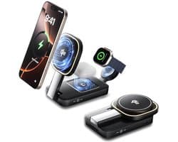 Blynk 3-in-1 Draadloze Oplader - Qi2 Snellader - Opvouwbaar en Compact - Geschikt voor MagSafe, iPhone, AirPods & Apple Watch - Zwart