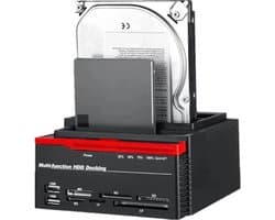 All-in-One Dual HDD Docking Station + Kaartlezer - IDE & SATA - Voor 2.5/3.5 HDD & SSD - USB 3.0/2.0 - Laptop & Desktop - Offline Kloonfunctie - 893U3 - Rood