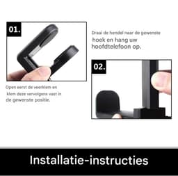 TuseRxln Koptelefoon Standaard - Headset Hanger - 360° Rotatie & Verstelbaar Voor Meeste Bureau Diktes - 1 Stuk - Thuis Kantoor + Zwart — thumbnail 2