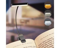 LED Leeslampje voor Boek - 3Lichtstanden - Oplaadbaar Leeslampje voor in Bed - Leeslampje met Klem - Boeklampje - Bedlamp -315° draaibaar Leeslamp - Oplaadbare boeklamp USB - Dimbaar - Zwart