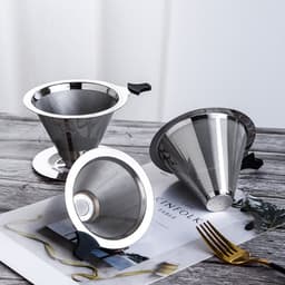 Koffiefilter van roestvrij staal voor het schenken van koffie, filterbeker voor druppelkoffiezetapparaat, koffie-druppelaar met voet, papierloos filter. — thumbnail 4