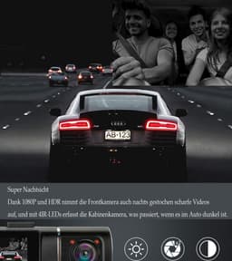 Dubbele infrarood nachtzicht-dashcam voor auto's, voor en achter — thumbnail 3