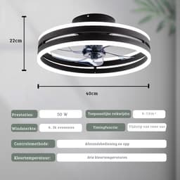 VIN® Plafondventilator Met Verlichting - Smart Lamp Met Afstandsbediening – Plafonniere Keuken Lamp Met 6 Ventilatiesnelheden - Woonkamerlamp – Plafond Ventilator Lamp Met Timer - Wit — thumbnail 2