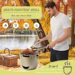 KZQ Draagbare houtskoolgrills, roestvrijstalen mini-houtskoolbarbecue, kleine buitengrill voor kamperen, grillen in de achtertuin, camper, picknick - Groen — thumbnail 2
