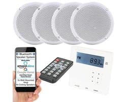 Draadloze Wandversterker met 4 Vochtbestendige Plafond Luidsprekers – Compact Home Audio Systeem