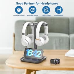 2-in-1 Desk Headphone Stand with Phone Holder - Rotating Non-Slip Organizer for All Headphone Sizes — thumbnail 2