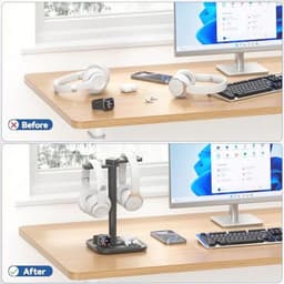 2-in-1 Desk Headphone Stand with Phone Holder - Rotating Non-Slip Organizer for All Headphone Sizes — thumbnail 5